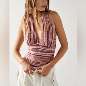 NWOT Free People Intimately Retro Babe Halter Bodysuit